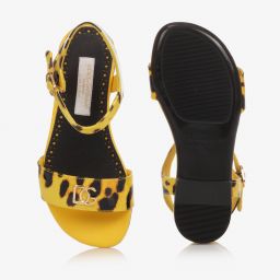 Dolce & Gabbana-Yellow Leopard Leather Sandals | Childrensalon Outlet