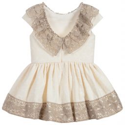 Dolce Petit-فستان مزيج قطن و دانتيل لون عجي و بيج | Childrensalon Outlet