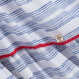 Dolce Petit-فستان قطن و كتّان لون أبيض و أزرق | Childrensalon Outlet