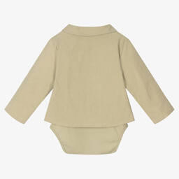 Donsje-Baby Boys Green Cotton Shirt with Bodysuit | Childrensalon Outlet