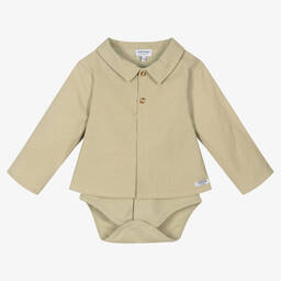Donsje-Baby Boys Green Cotton Shirt with Bodysuit | Childrensalon Outlet