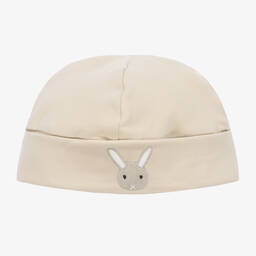 Donsje-Beige Organic Cotton Bunny Baby Hat | Childrensalon Outlet