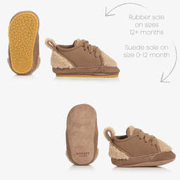 Donsje-Коричневые кожаные пинетки с овчиной | Childrensalon Outlet
