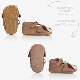Donsje-Коричневые кожаные пинетки Сенбернар | Childrensalon Outlet