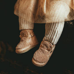 دونسجي-حذاء جلد وفرو صناعي لون بني فاتح للأطفال | Childrensalon Outlet