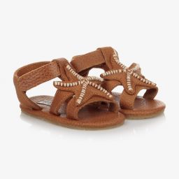 Donsje-Коричневые кожаные сандалии на липучке | Childrensalon Outlet