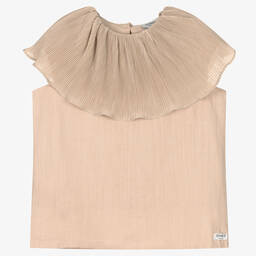 Donsje-Girls Beige Plissé Ruffle Blouse | Childrensalon Outlet