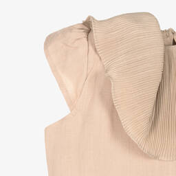 Donsje-Girls Beige Plissé Ruffle Blouse | Childrensalon Outlet