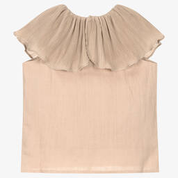 Donsje-Girls Beige Plissé Ruffle Blouse | Childrensalon Outlet