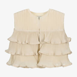 Donsje-Girls Beige Plissé Ruffle Gilet | Childrensalon Outlet