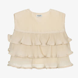 Donsje-Girls Beige Plissé Ruffle Gilet | Childrensalon Outlet