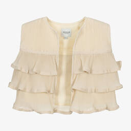 Donsje-Girls Beige Plissé Ruffle Gilet | Childrensalon Outlet