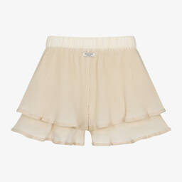 Donsje-Girls Beige Plissé Ruffle Shorts | Childrensalon Outlet