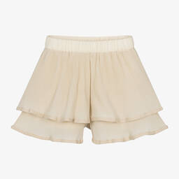 Donsje-Girls Beige Plissé Ruffle Shorts | Childrensalon Outlet