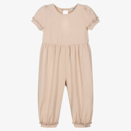 Donsje-Girls Beige Twill Jumpsuit | Childrensalon Outlet