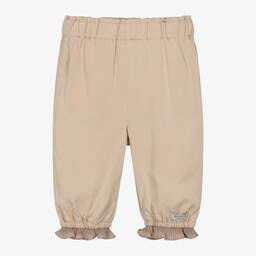 Donsje-Girls Beige Viscose Frill-Cuff Trousers | Childrensalon Outlet