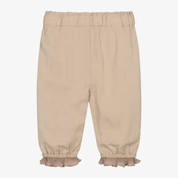 Donsje-Girls Beige Viscose Frill-Cuff Trousers | Childrensalon Outlet