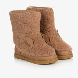 Donsje-Girls Beige Wool Fur Boots | Childrensalon Outlet