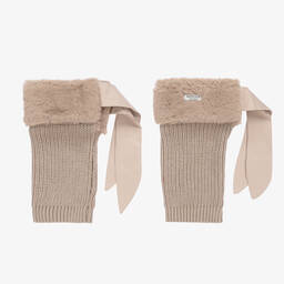 Donsje-Girls Brown Cotton & Faux Fur Leg Warmers | Childrensalon Outlet
