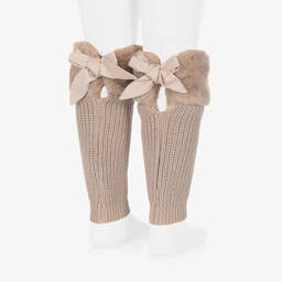 Donsje-Girls Brown Cotton & Faux Fur Leg Warmers | Childrensalon Outlet