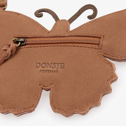 Donsje-Girls Brown Leather Butterfly Purse (18cm) | Childrensalon Outlet