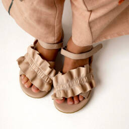 Donsje-Girls Chocolate Soft Leather Baby Sandals | Childrensalon Outlet