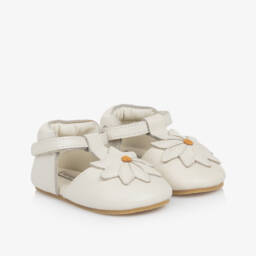 Donsje-Girls Cream Leather Flower Walkers | Childrensalon Outlet