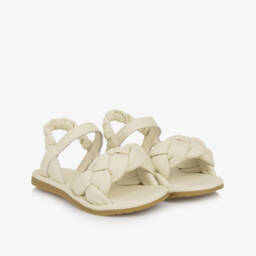Donsje-Кремовые кожаные плетеные сандалии для девочек | Childrensalon Outlet