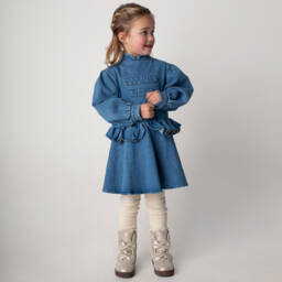 Donsje-Girls Denim Ruffle Dress | Childrensalon Outlet