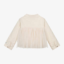 Donsje-Girls Ivory Cotton Twill & Tulle Jacket | Childrensalon Outlet