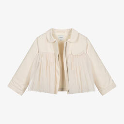 Donsje-Girls Ivory Cotton Twill & Tulle Jacket | Childrensalon Outlet