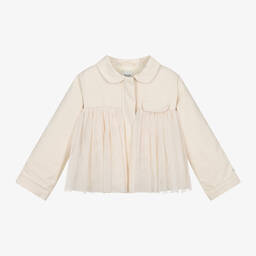 Donsje-Girls Ivory Cotton Twill & Tulle Jacket | Childrensalon Outlet