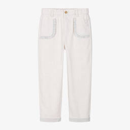 Donsje-Girls Ivory Organic Cotton Trousers | Childrensalon Outlet