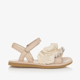 Donsje-Girls Ivory Ruffle Leather Sandals | Childrensalon Outlet