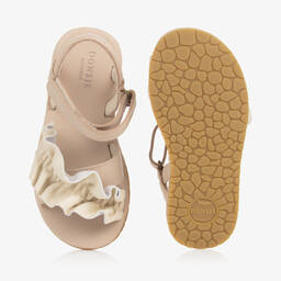 Donsje-Girls Ivory Ruffle Leather Sandals | Childrensalon Outlet