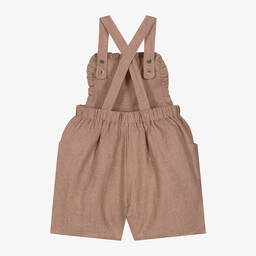 Donsje-Girls Pink Linen Dungaree Shorts | Childrensalon Outlet