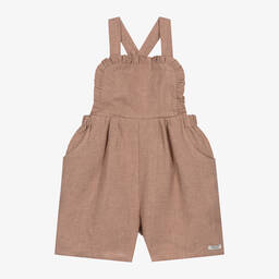 Donsje-Girls Pink Linen Dungaree Shorts | Childrensalon Outlet