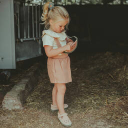 Donsje-Girls Pink Skort with Shoulder Straps | Childrensalon Outlet