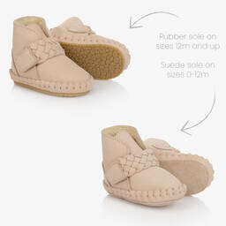 Donsje-Pink Plaited Leather Baby Boots | Childrensalon Outlet