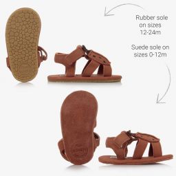Donsje-Tan Brown Suede Velcro Sandals | Childrensalon Outlet