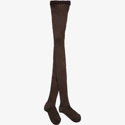 Dore Dore-Luxury Brown Cotton Ribbed Tights | Childrensalon Outlet