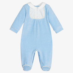 Dr. Kid-Baby Boys Blue Velour Babygrow | Childrensalon Outlet