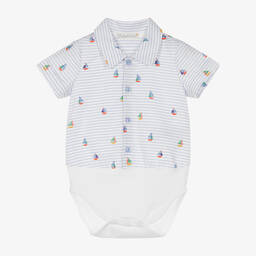 Dr. Kid-Бело-голубая рубашка в полоску с боди | Childrensalon Outlet