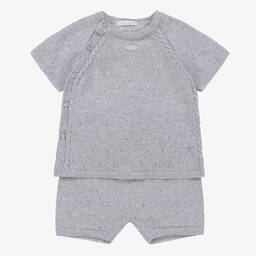 Dr. Kid-Baby Boys Grey Knitted Shorts Set | Childrensalon Outlet