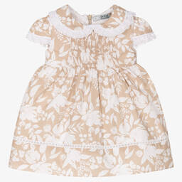 Dr. Kid-Baby Girls Beige Floral Cotton Dress | Childrensalon Outlet