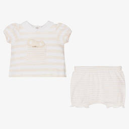 Dr. Kid-طقم شورت قطن لون بيج وعاجي للمولودات | Childrensalon Outlet