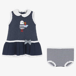 Dr. Kid-Baby Girls Blue Cotton Knit Seagull Dress | Childrensalon Outlet