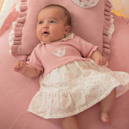 Dr. Kid-Baby Girls Pink & White Cotton Dress | Childrensalon Outlet