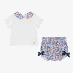 Dr. Kid-Baby Girls White & Blue Floral Shorts Set | Childrensalon Outlet