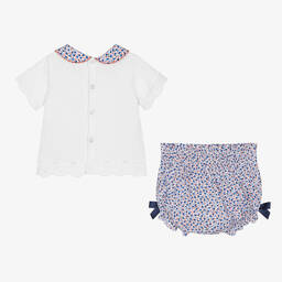 Dr. Kid-Baby Girls White & Blue Floral Shorts Set | Childrensalon Outlet